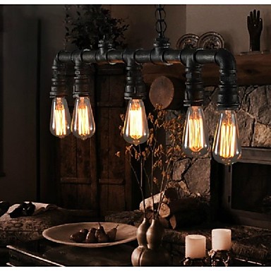 retro loft industrial pendant light fxitures with 5 edison bulbs water pipe vintage lamp lamparas de techo colgante