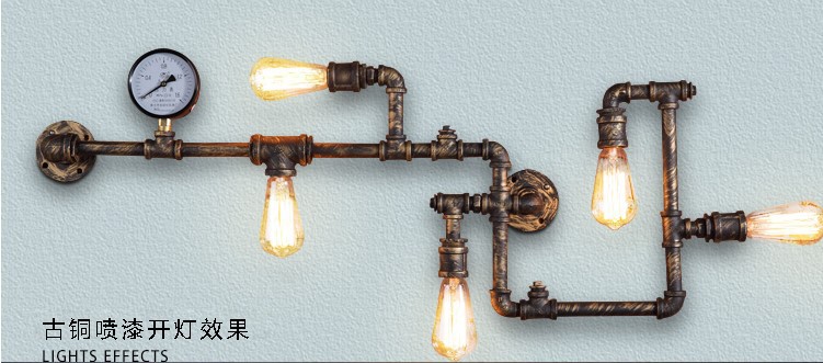 retro loft style pipe vintage industrial wall lamp light with 5 lights for home edison wall sconce,e26/e27,bulb included