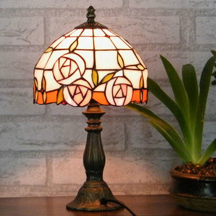 stained glass european-style bedroom pink rose the study desk lamp table light ysl-953