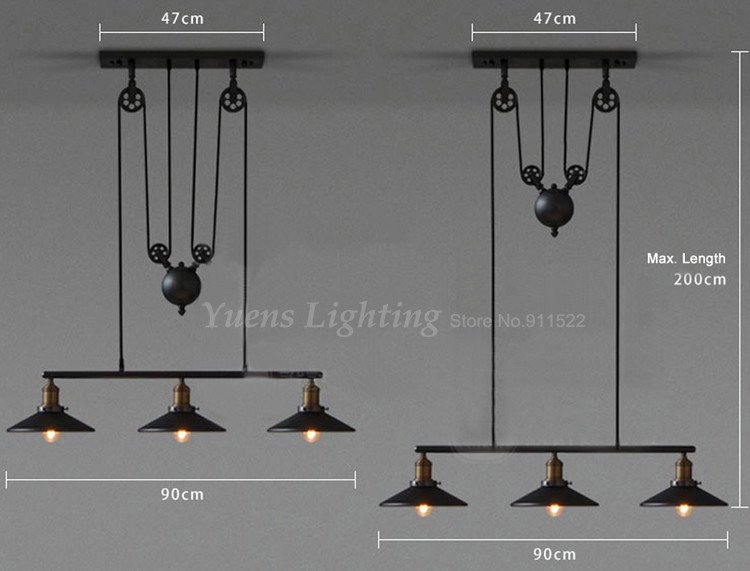 vintage pendant lights iron pulley lamp bar home decoration e27 edison light fixtures,