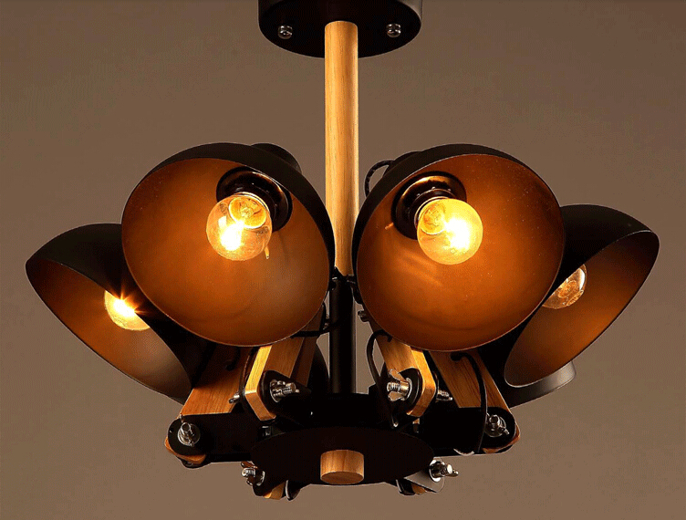wood retro classic industrial vintage ceiling lights with 6 lights,can be adjusted lamparas de techo luminaria lustres de sala