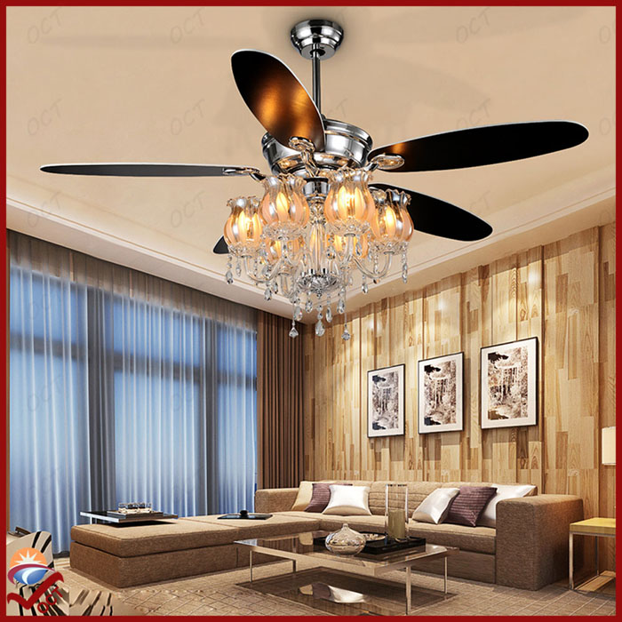 2016 110v-240v luxury ceiling fans with lights and remote ventilador de teto modern crystal flower lampshade ceiling fans lamp