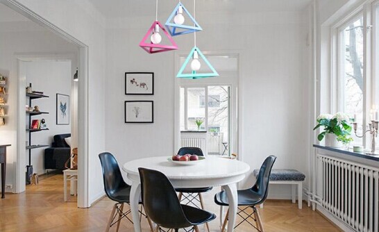 3 lights colorized america industrial triangle loft metal led pendant light,for dining room balcony corridor study,bulb included