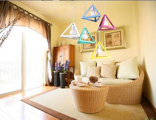 3 lights colorized america industrial triangle loft metal led pendant light,for dining room balcony corridor study,bulb included