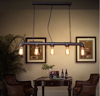 5 lights,retro loft style water pipe vintage industrial pendant lamp,chain pendant for dining room coffee hall bar,bulb included
