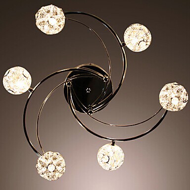 60w artistic modern ceiling light with 6 lights and 6 spring globe shades in windmill feature,g4,ac,bulb included