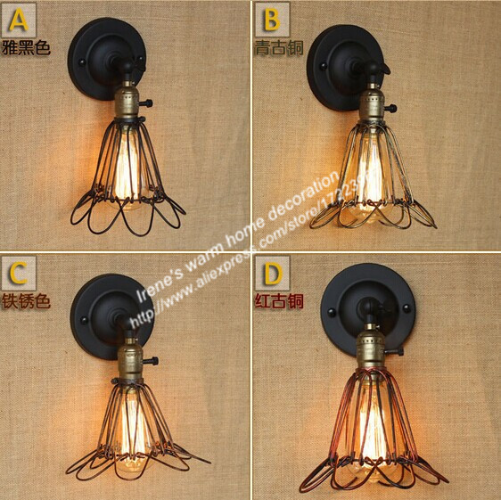 american country loft iron wall light,4 colors simple wall lamp for bar coffee dining room,e27*1 bulb included,ac 110v~240v