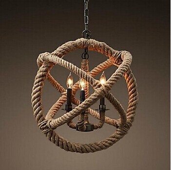country retro loft style vintage industrial pendant light with 3 lights hemp rope,for home living lights,e27 bulb included