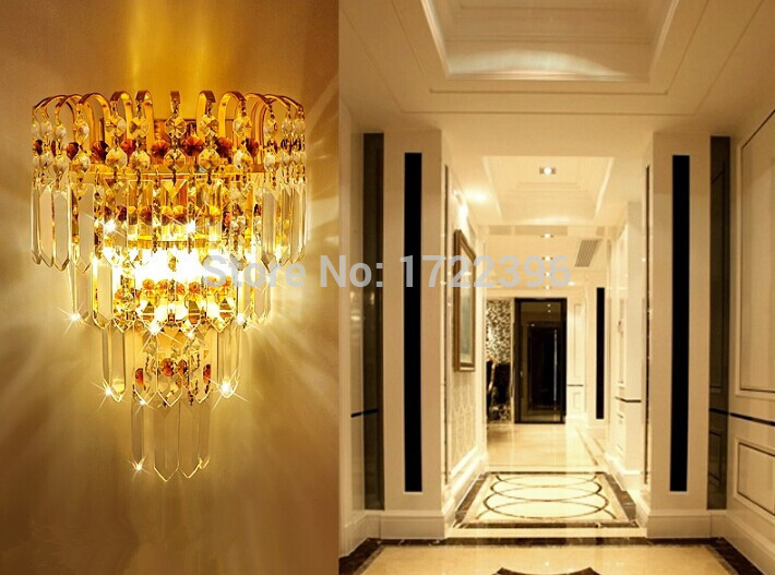 crystal led wall light, 2 lights,golden,modern incision electroplate tempering for home wall sconce,bulb included
