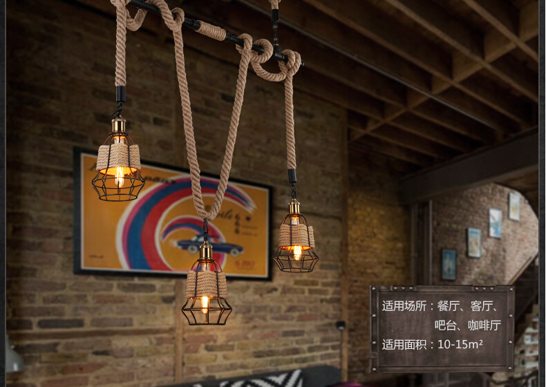 hemp rope pendant light vintage industrial hanging lamp fixtures for cafe bar living home lightings verlichting luminaire