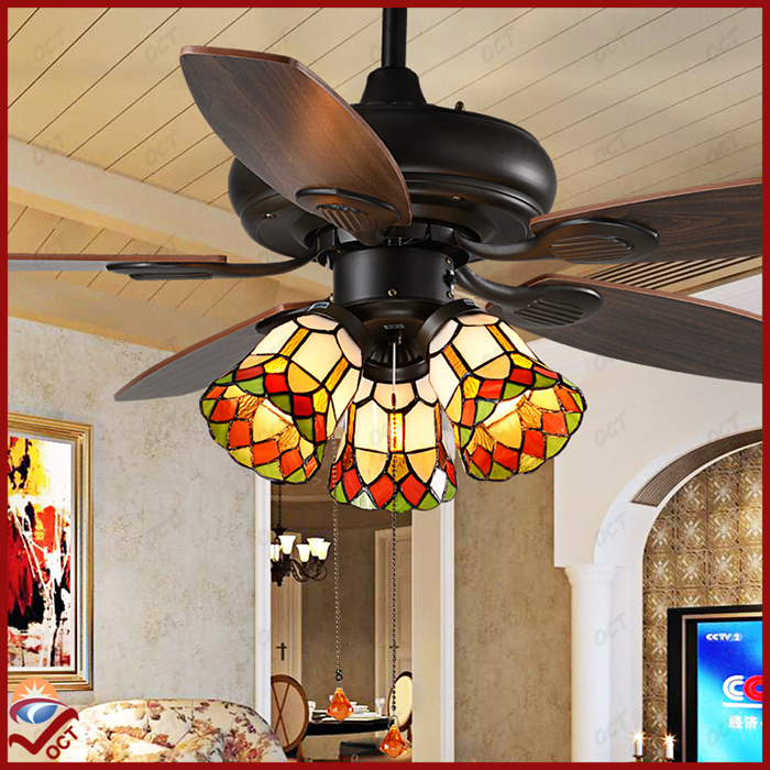 luxury european led pendant fan lamps modern tiffanys lampshade 42 inch wooden blades ceiling fans lights remote ventilador