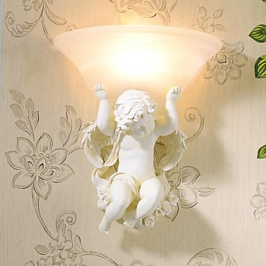 resin frosted glass,cupid angel wall light 1 light handpainted poresin,bulb included,wall sconces