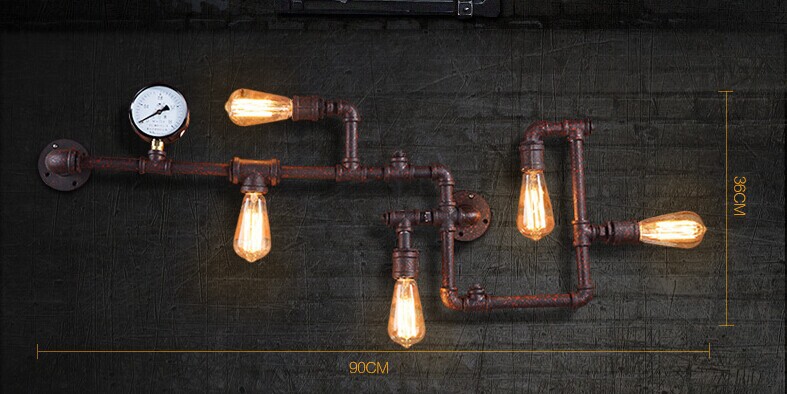 retro iron pipe loft industrial wall lamp with 5 lights,restoring personality wall light for bar home lighting,bulb included