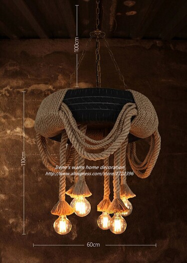 retro loft creative industrial vintage spiral rubber rope led pendant light for cafe bar staircase foyer,e27*6 bulb included