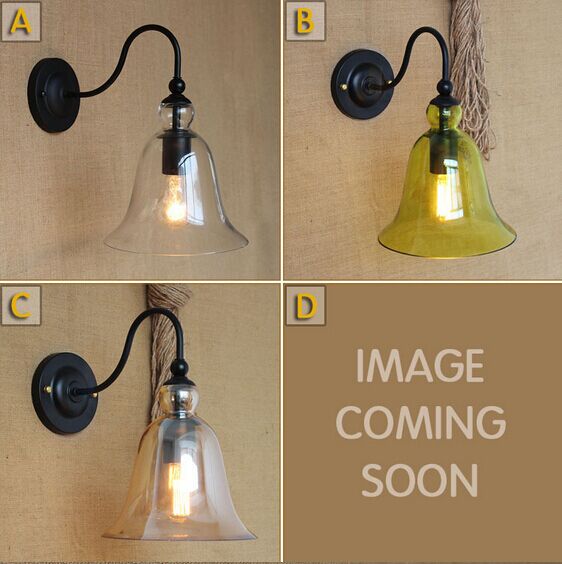 retro loft style american industrial vintage wall light,edison wall lamp with glass lampshade lamparas de pared ac