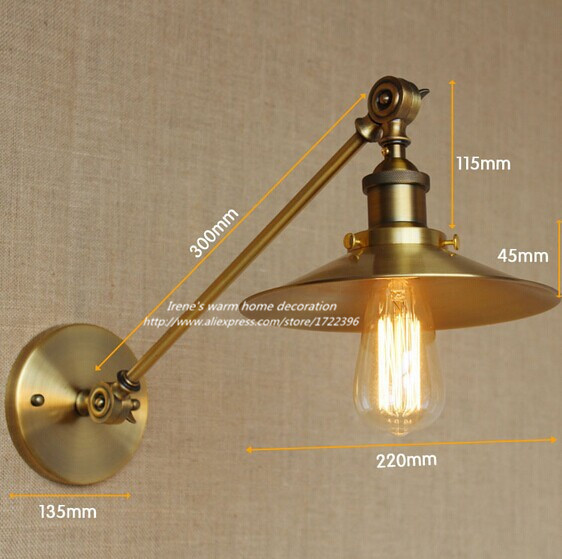 vintage industrial loft style golden wall light,loft wall lamp for balcony stairs aisle home lights,e27*1bulb included 110v~240v