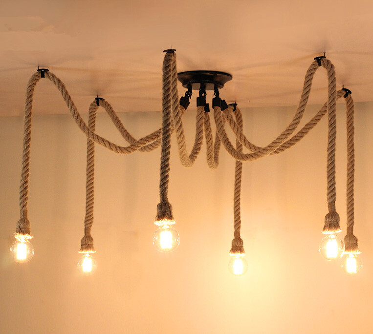 6 heads american village retro industrial wind rope chandelier creative restaurant bar personality decoration lamp