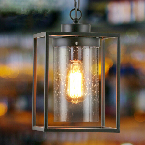 american country industrial vintage square chandelier loft creative restaurant bar iron glass chandelier