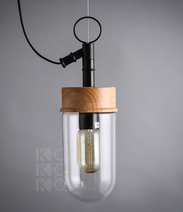 industrial retro creative wooden pendant lamp cafe bar decoration glass art pendant light