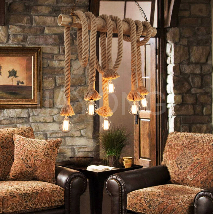 loft american country vintage rope bamboo pendant lights e27 bulbs creative personality retro living room restaurant ac 90-260v