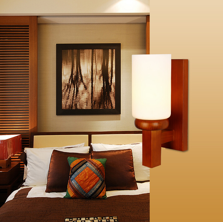 modern and simple wood wall lamp stairs aisle balcony bedroom bedside glass wall light