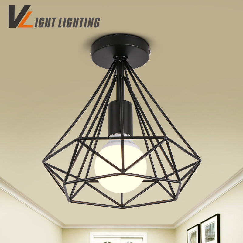 modern white/back birdcage ceiling lights iron minimalist retro ceiling lamp loft pyramid lamp metal cage with led bulb