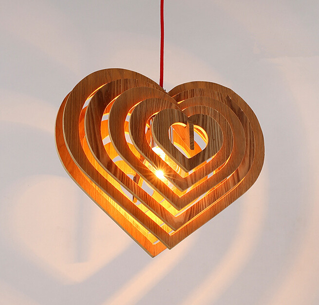 nordic creative heart shaped wood chandelier personality restaurant bedroom study cafe bar decoration chandelier