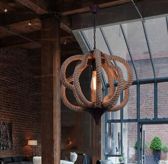 northern europe american rural countryside iron rope chandelier study bar restaurant cafe industrial retro lamp