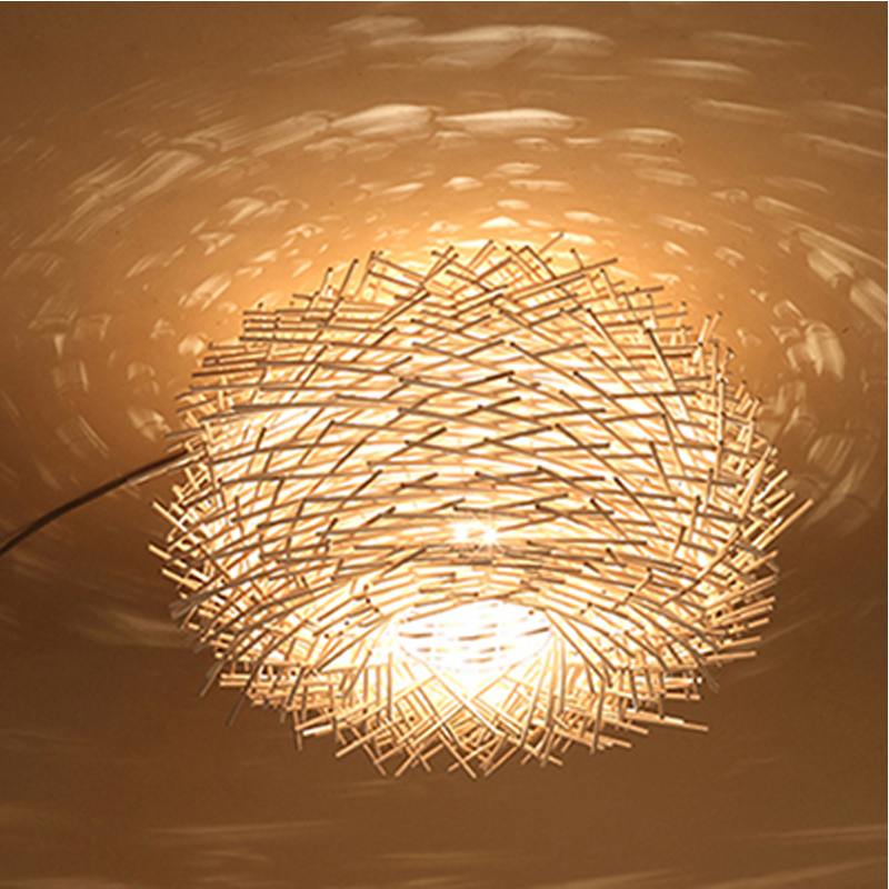 novelty nordic lamp creative wood pendant lights 220v e27 nest bird cage lamp with incandescent bulbs for light home