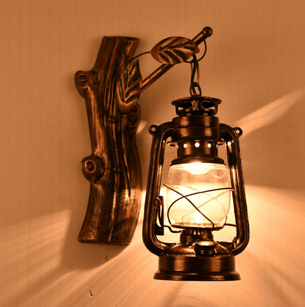 retro nostalgic iron lantern wall lamp creative personality loft coffee bar stair wall light