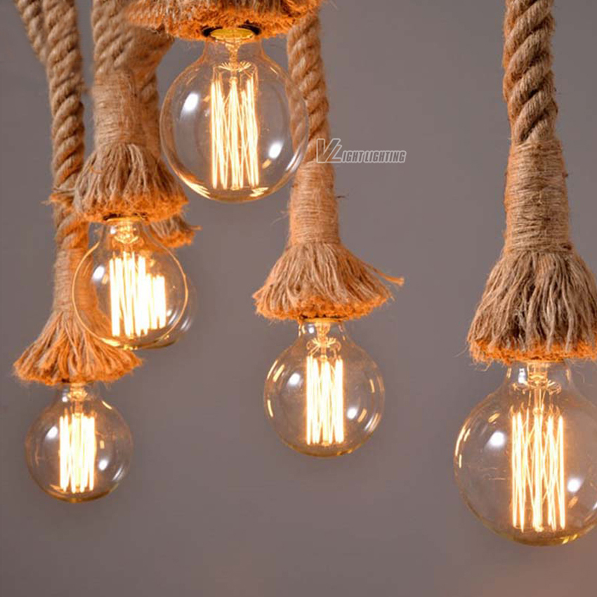 vintage rope pendant lights loft creative industrial lamp e27 edison bulb american style for restaurant/bar home decoration
