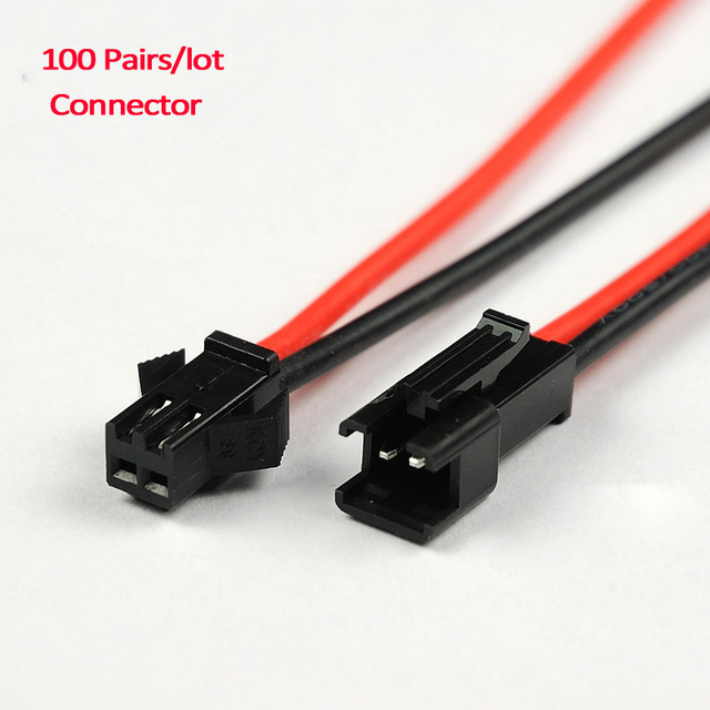 ( 100 pairs / lot ) 2 pin sm female male connector cable plug with wire for led lighting fixture,lamp driver connect