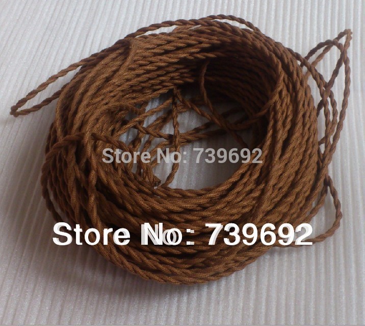 (10m/lot) dia.0.75mm brown color knitted cloth vintage twisted electrical wire copper conductor electrical wire pendant light