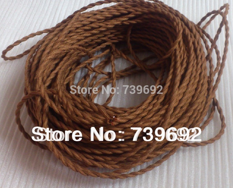 (10m/lot) dia.0.75mm brown color knitted cloth vintage twisted electrical wire copper conductor electrical wire pendant light