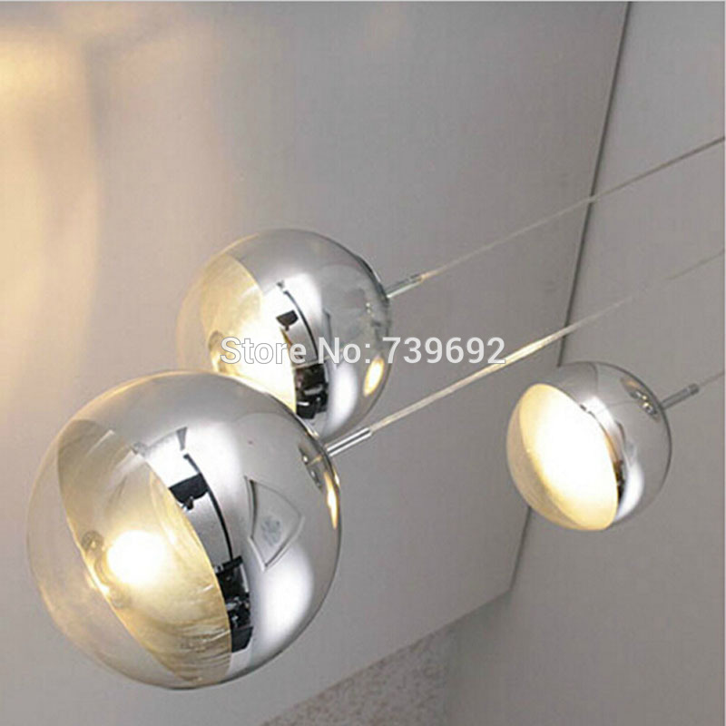 15cm-40cm modern 2/3 chrome mirror ball pendant lights glass bubble ball lamp lighting for dinning room