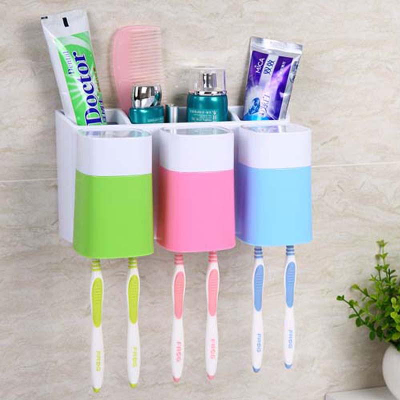 2015 creative bathroom products sets fashion toothbrush toothpaste holder wall sucker suction hook tooth brush holder+cup