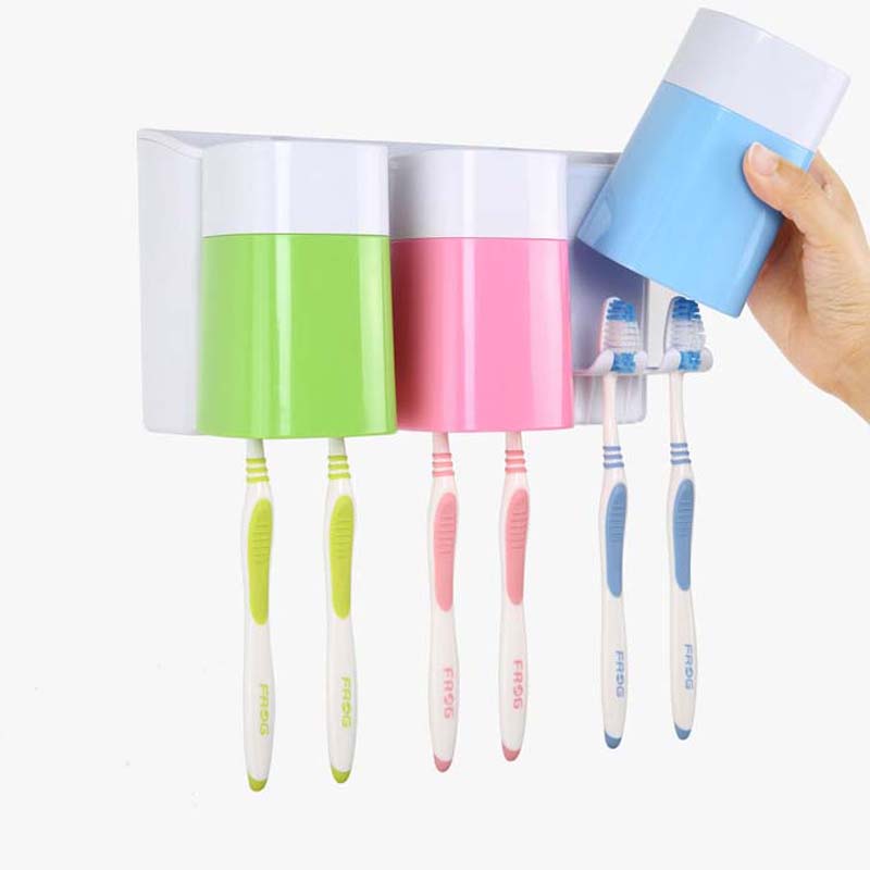2015 creative bathroom products sets fashion toothbrush toothpaste holder wall sucker suction hook tooth brush holder+cup