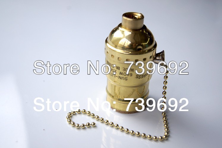 20pcs/lot gold color aliuminum lamp socket vintage lamp holder with zipper switch plated gold color e27/e26