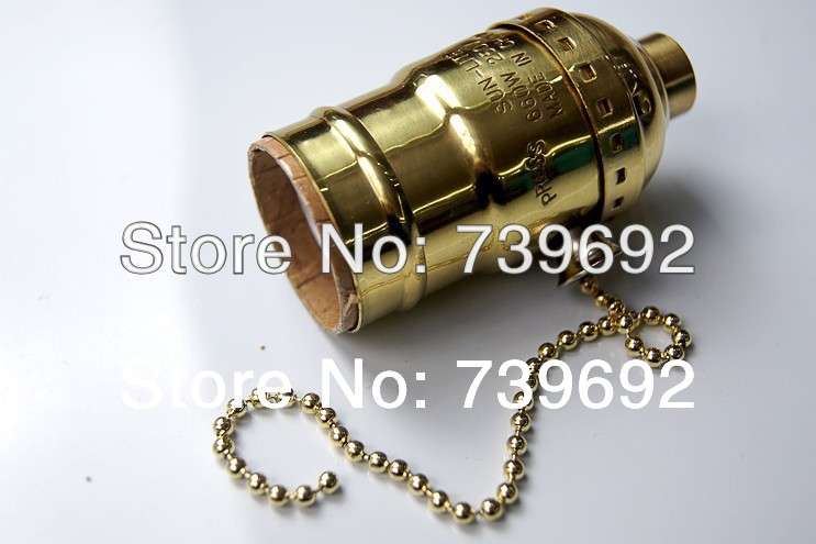 20pcs/lot gold color aliuminum lamp socket vintage lamp holder with zipper switch plated gold color e27/e26
