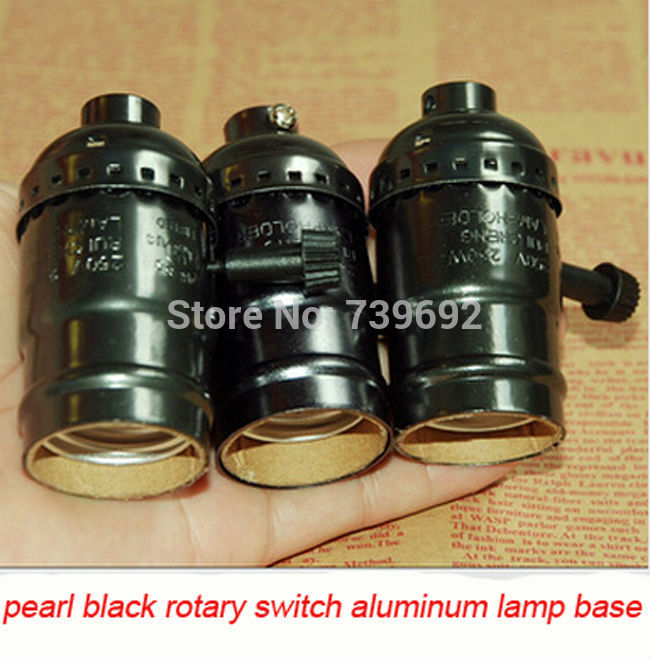 4pcs/lot pearl black vintage aluminum lamp base knob/zipper/no switch e26/e27screw-mount aluminum lamp holder, ship