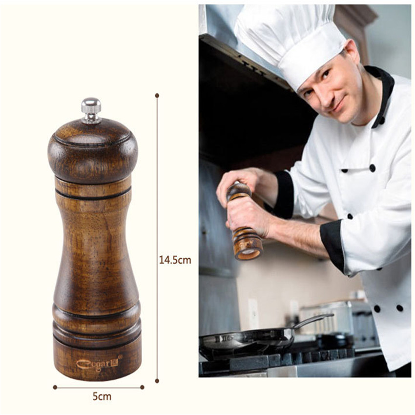 5" classical wooden oak pepper spice salt corn mill grinder muller herb gourmet shaker set machine caster kitchen cooking tools