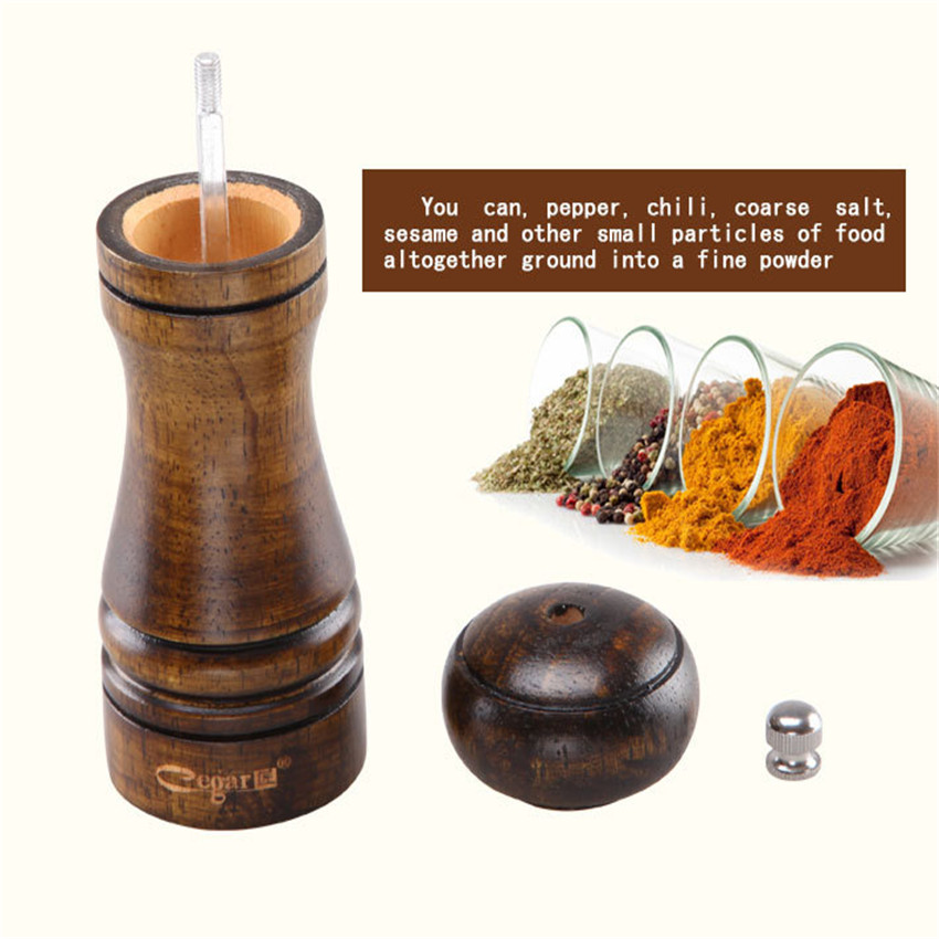 5" classical wooden oak pepper spice salt corn mill grinder muller herb gourmet shaker set machine caster kitchen cooking tools - Click Image to Close