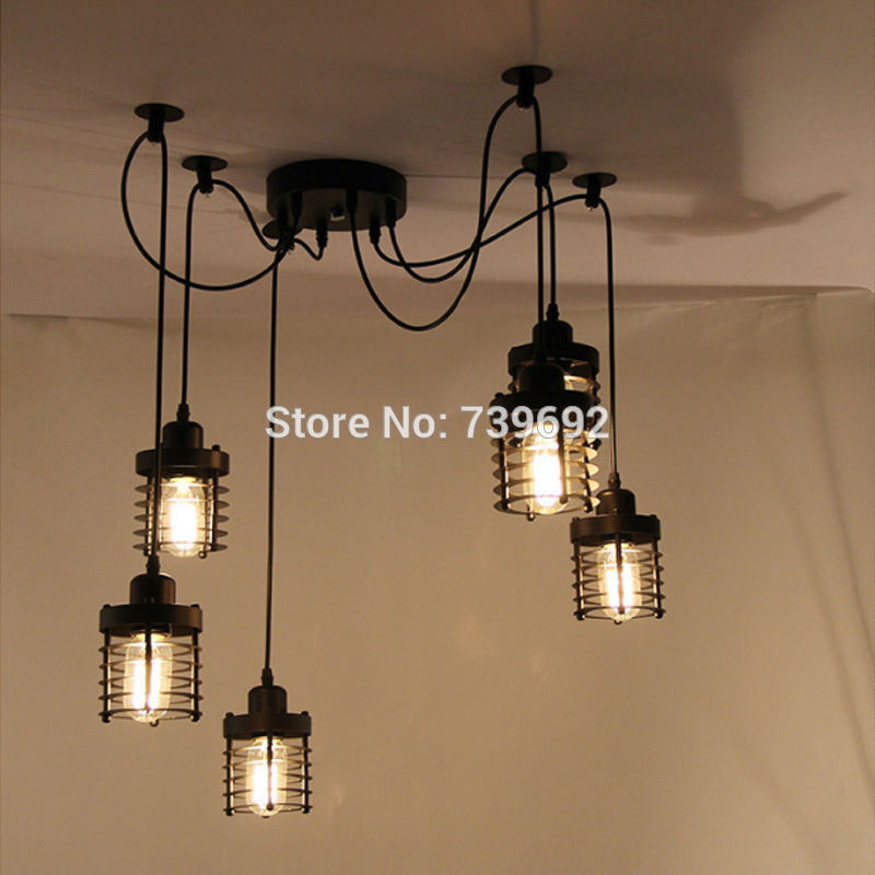 6 lights adjustable diy rh designer loft american country industrial warehouse vintage ceiling lamps for home iron circle cage