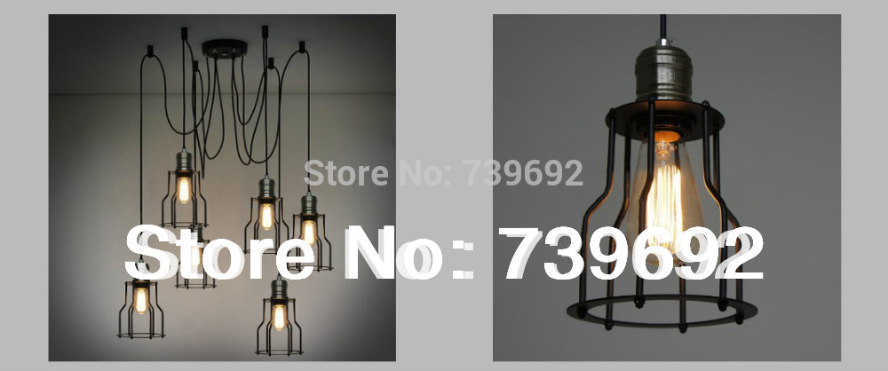 6 lights vintage iron cage pendant lights american style bulbspider hanging lamp for living room home decor.