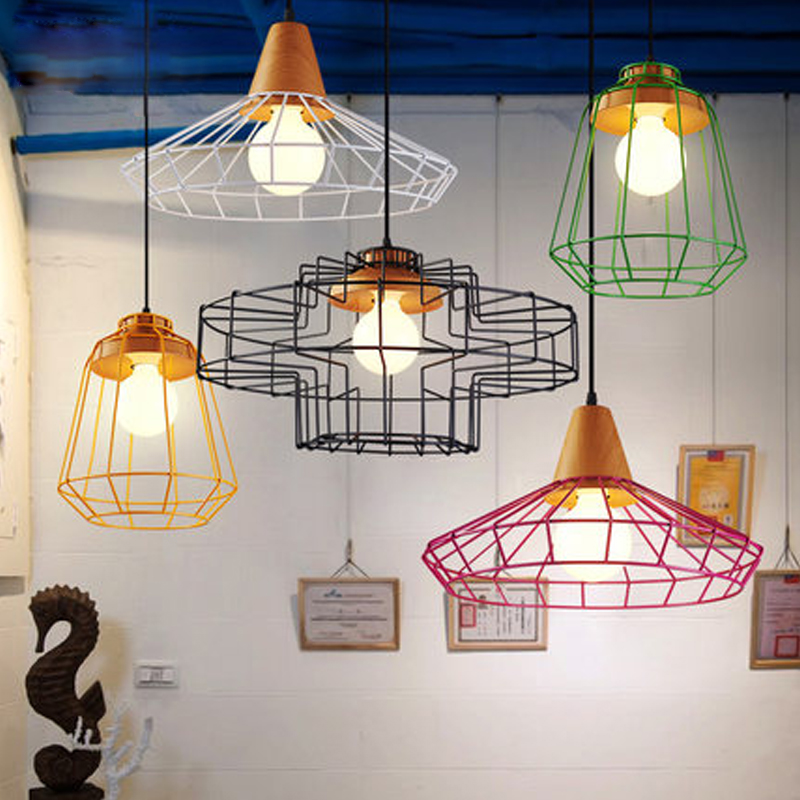 colorful birdcage pendant lamps scandinavian modern minimalist art pyramid iron pendant light creative restaurant lights - Click Image to Close