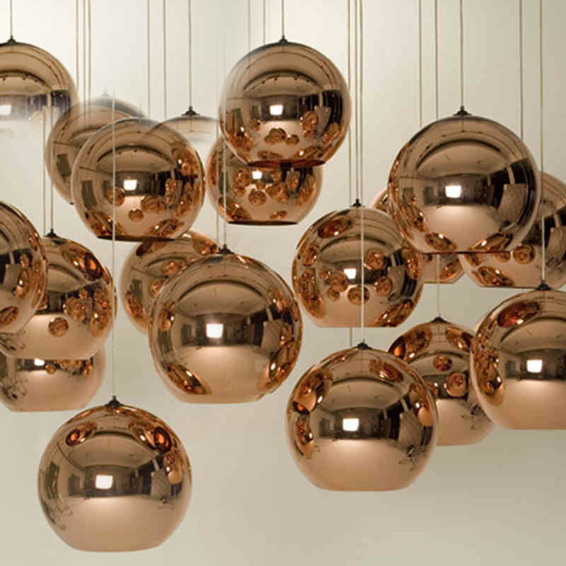 copper sliver shade mirror chandelier light e27 bulb led pendant lamp modern glass ball lighting