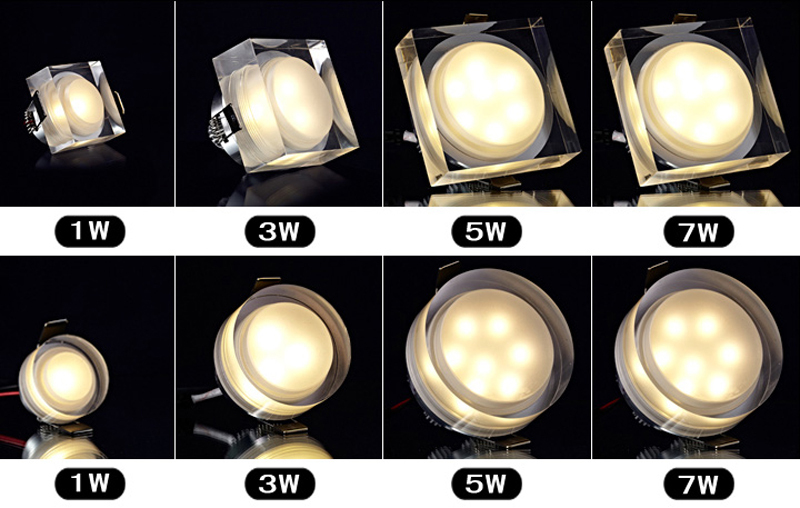 crystal downlight round/square 1w 3w 5w 7w led ceiling spot light 110v 220v recessed lamp down for home decoration kitchen