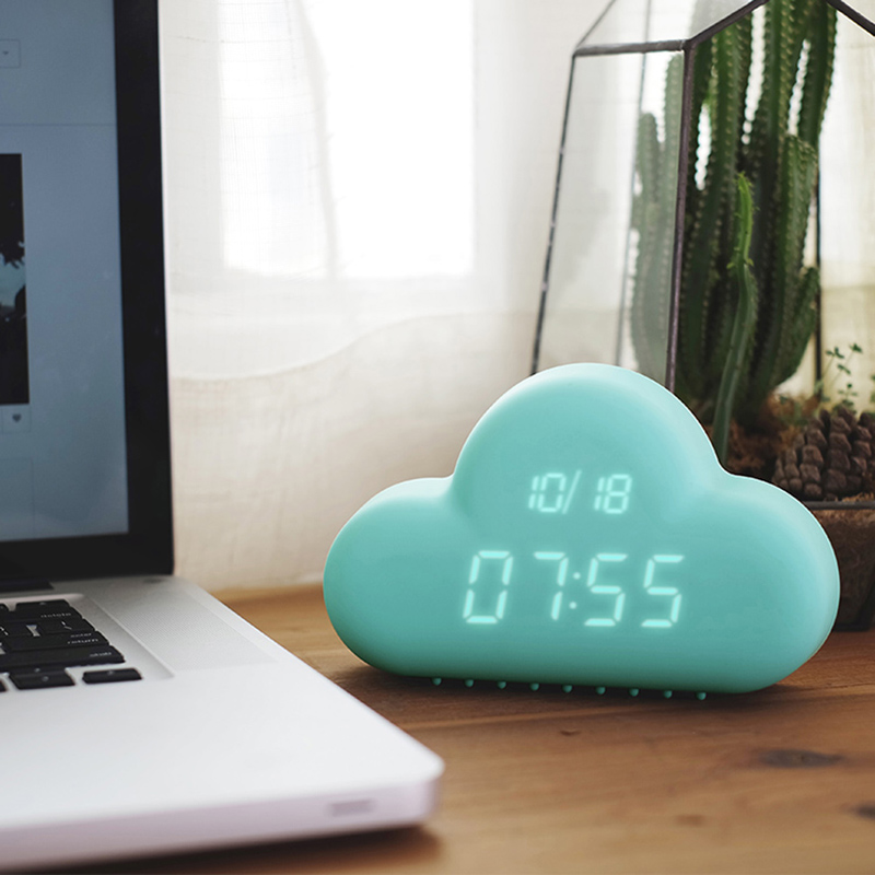 cute cyan cloud shape sound control digital alarm clock ac adapter alarm clock kids snooze function time day display clock