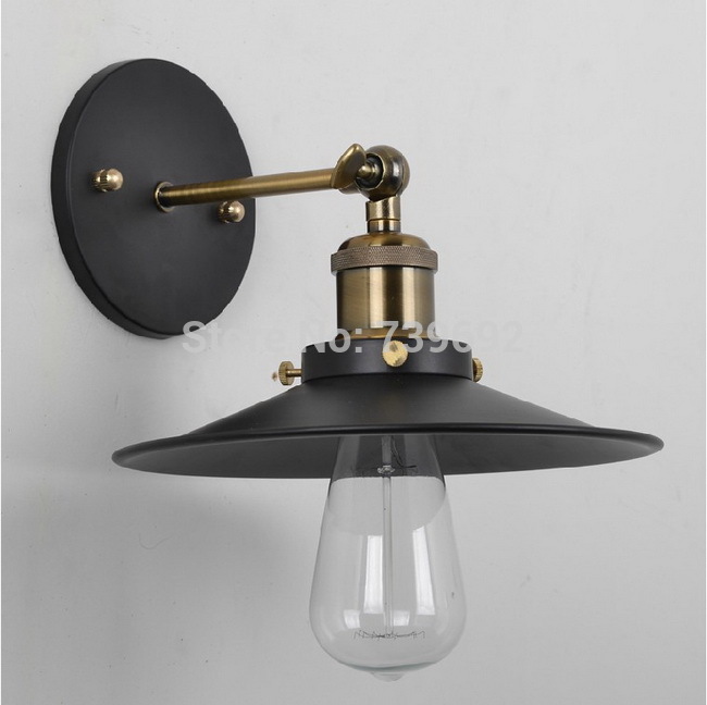 dia.22cm selling plated loft american retro iron wall lamp 120v-240v 40w, black color