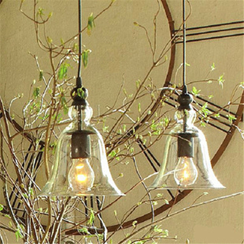 e27 modern bell shape glass material pendant lustre lampada lantern pendente lampe vintage retro lamp light home lighting